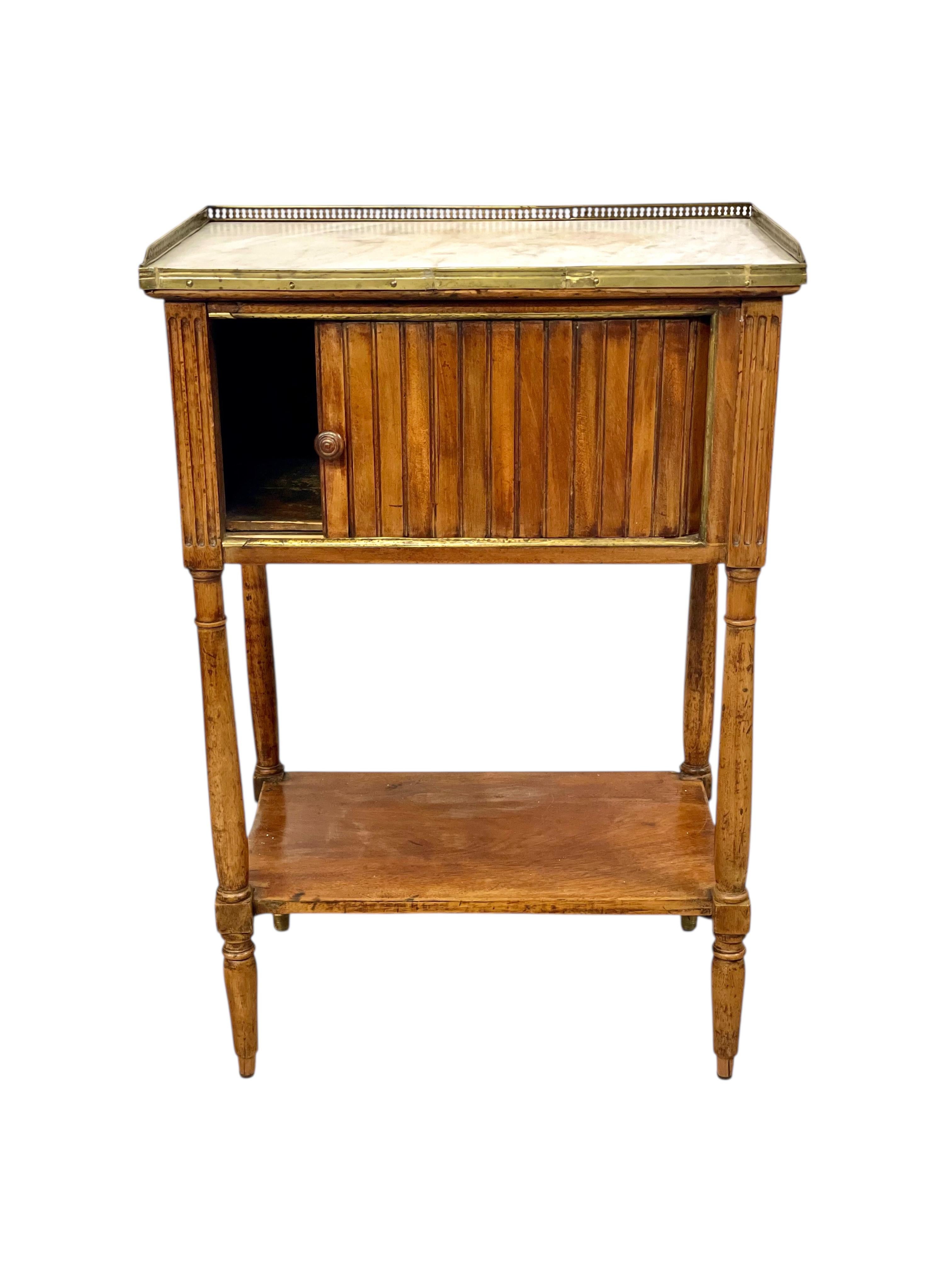 Brass Neoclassical Walnut Nightstand or Side Table, 18th Century For Sale