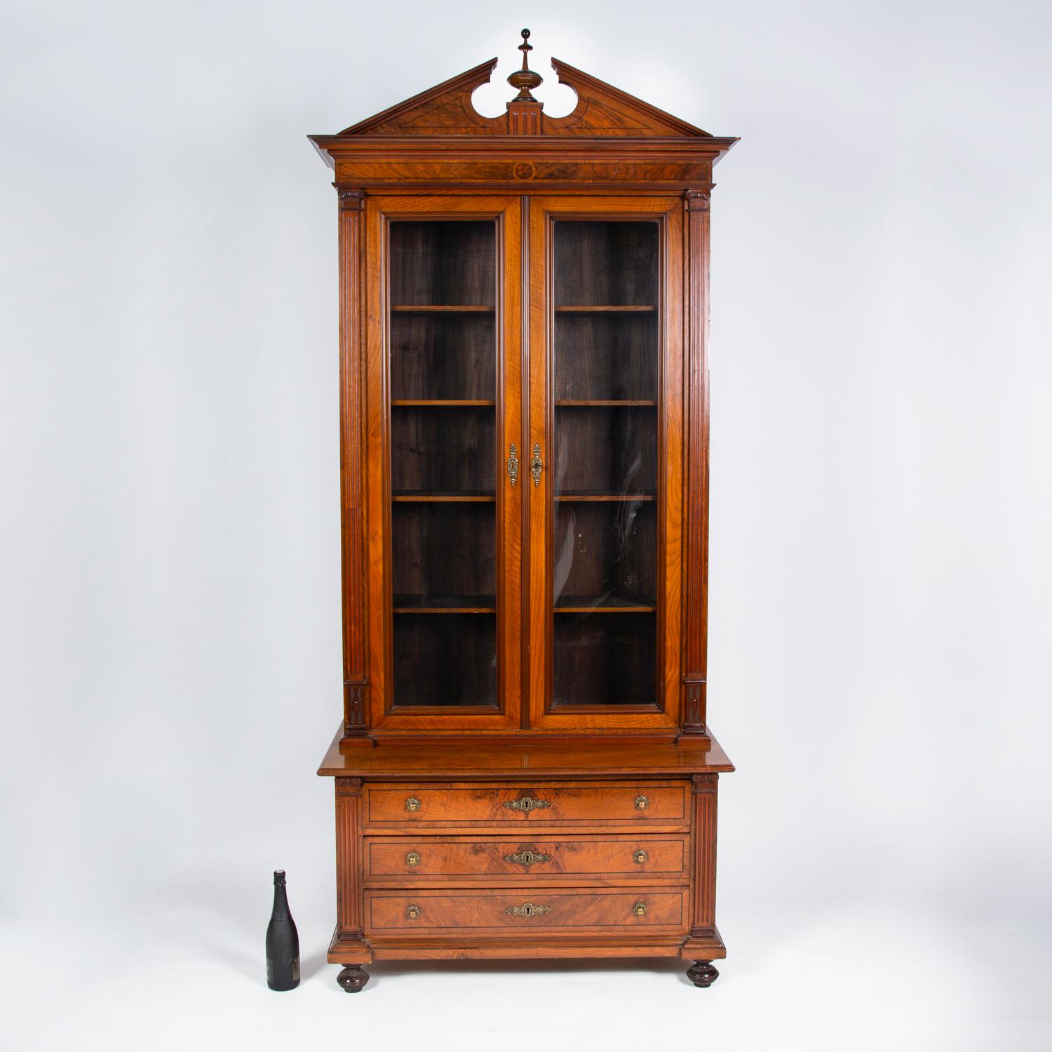 Neoclassical Walnut Two-Door Bookcase 9
