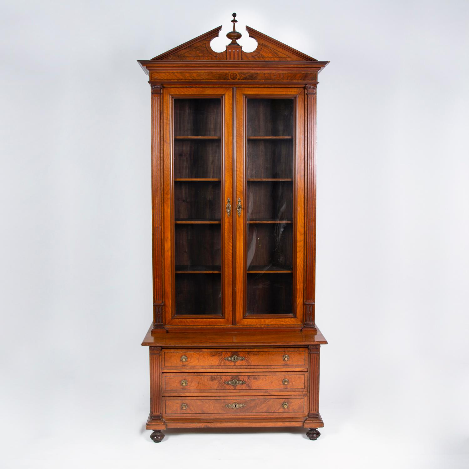 Danish Neoclassical Walnut Two-Door Bookcase