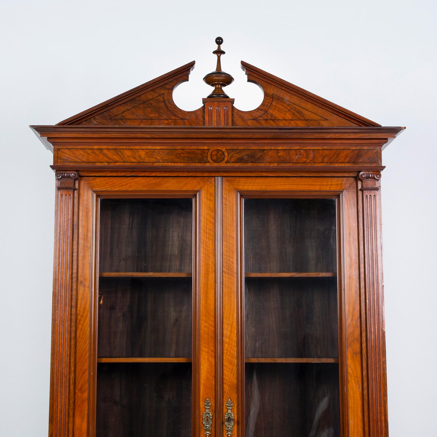 Neoclassical Walnut Two-Door Bookcase In Good Condition In London, GB