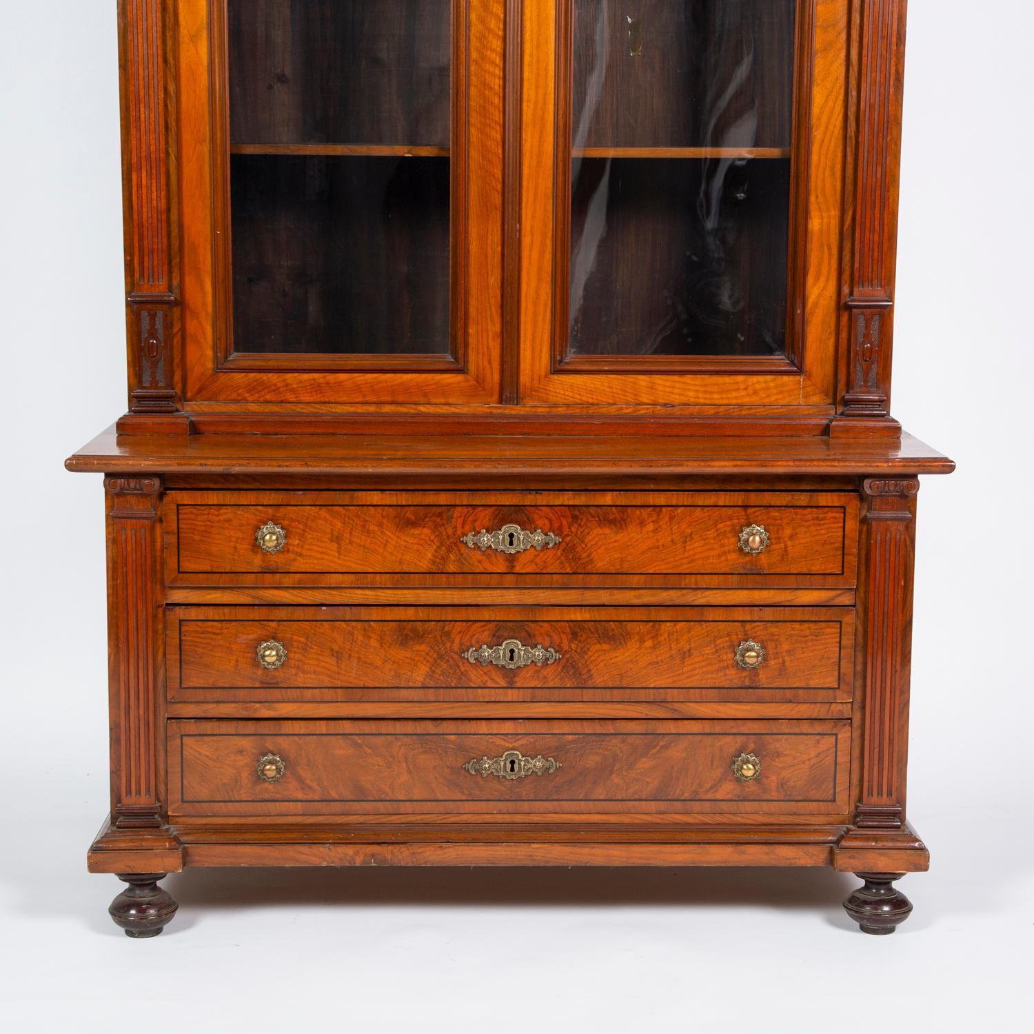 Neoclassical Walnut Two-Door Bookcase 2