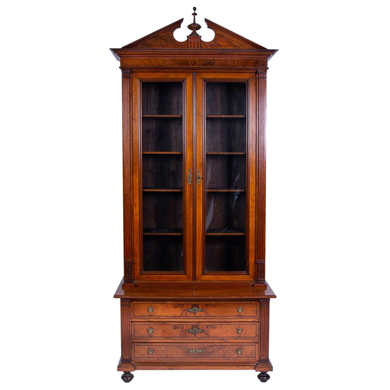 Neoclassical Walnut Two-Door Bookcase