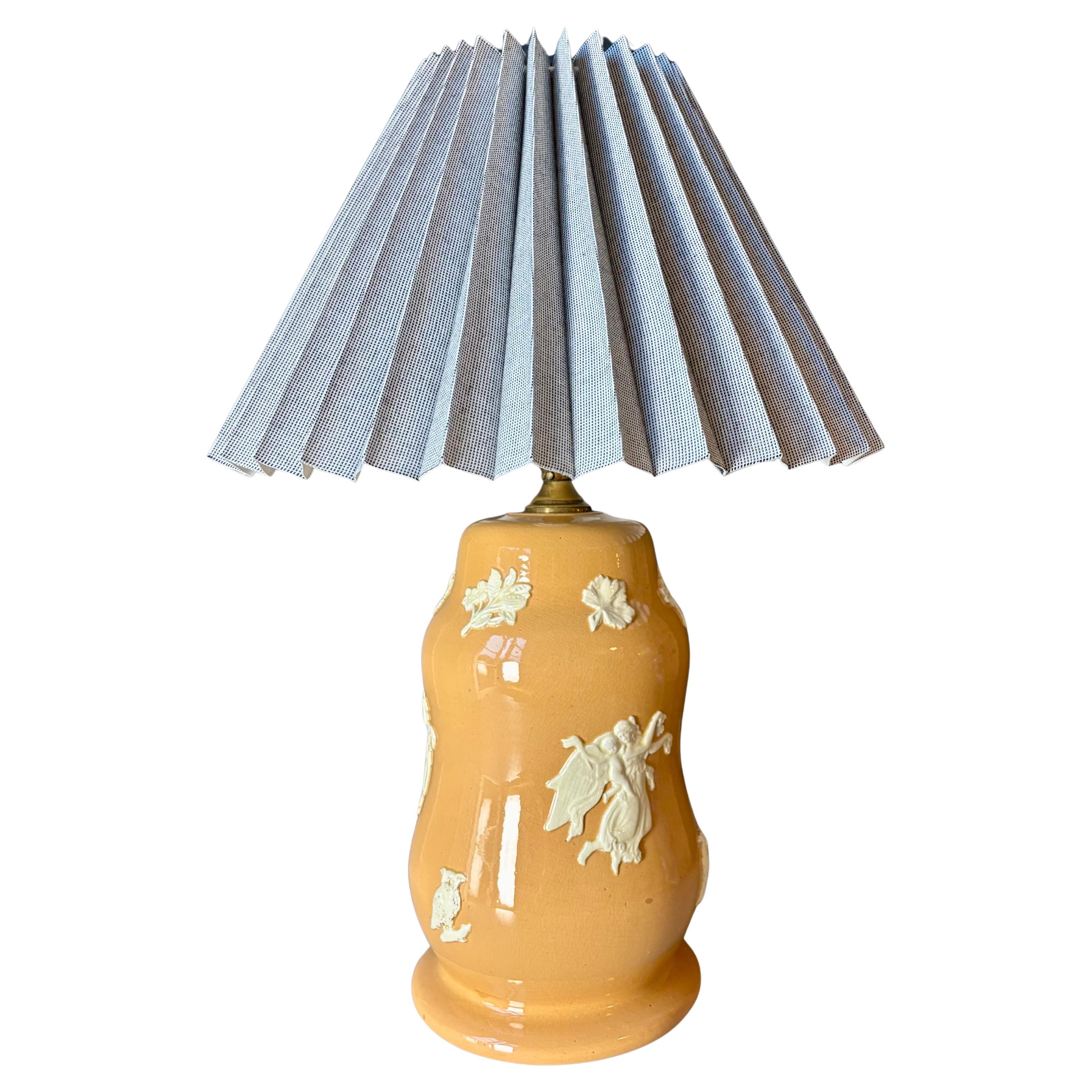 Neoclassical Wedgwood Style Warm Yellow Table Lamp, circa 1950s