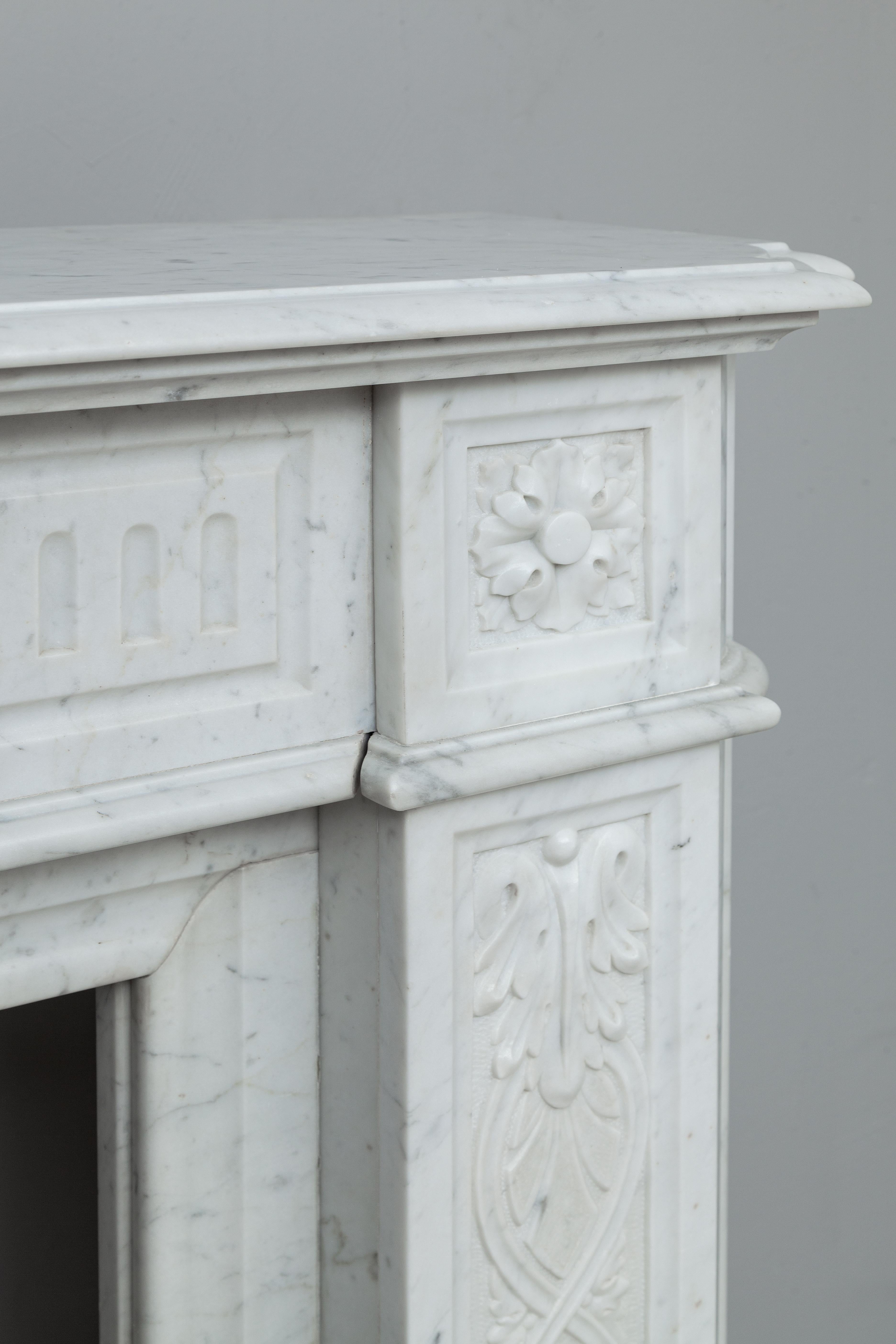 French Neoclassical White Carrara Marble Antique Fireplace 1