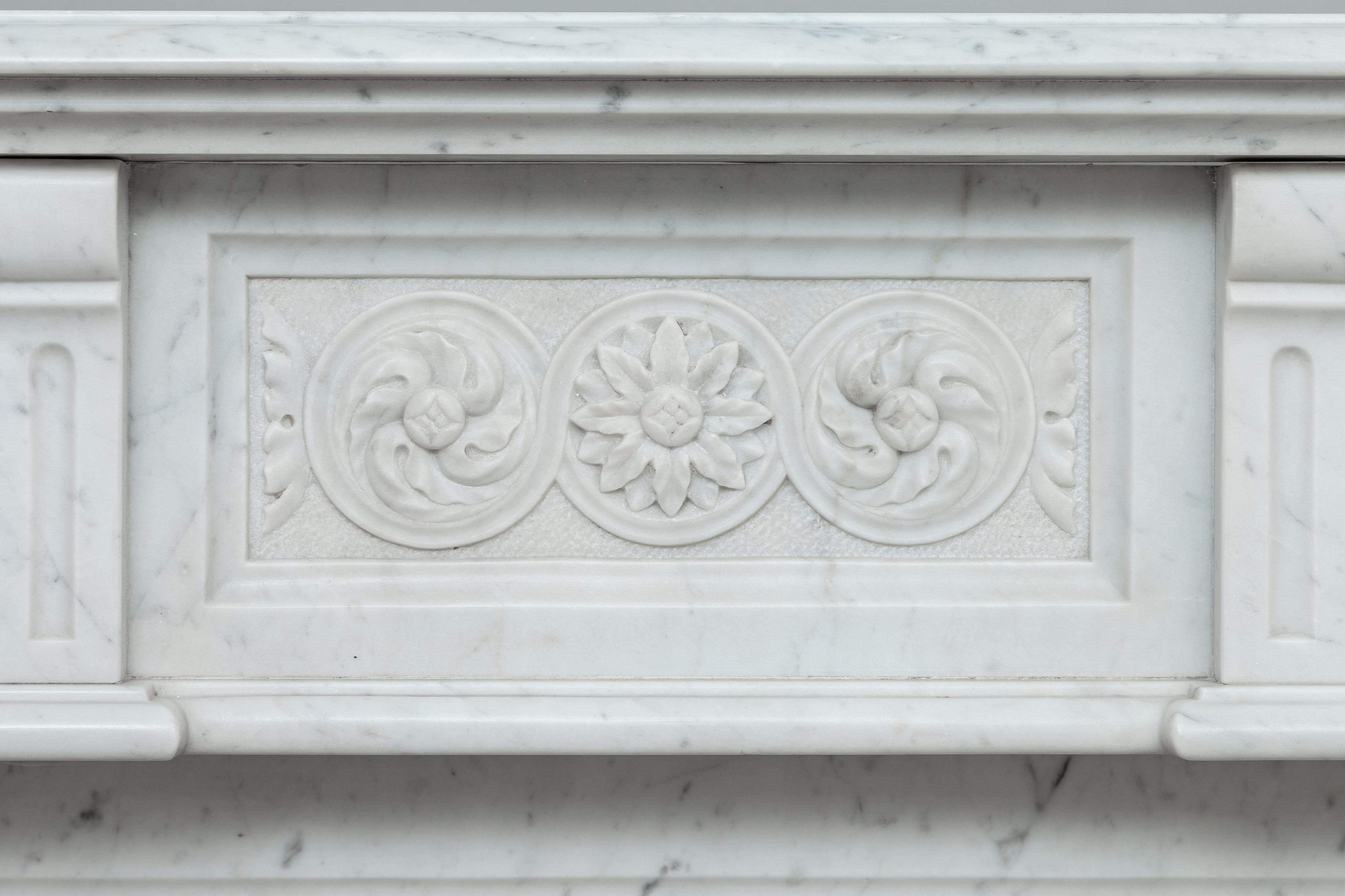 French Neoclassical White Carrara Marble Antique Fireplace 2