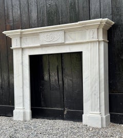 Neoclassical White Carrara Marble Mantel Circa 1930