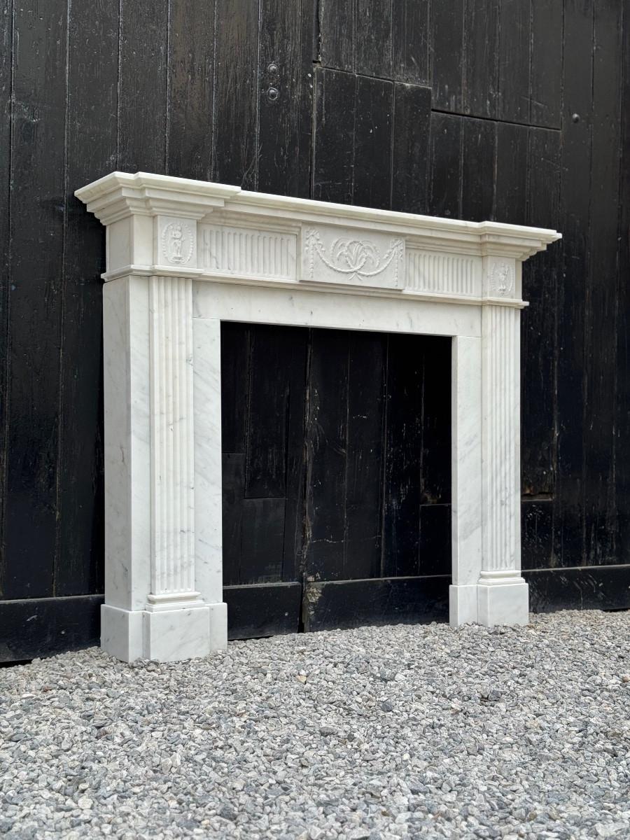 Regency Neoclassical White Carrara Marble Mantel Circa 1930 For Sale