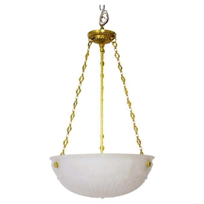 Neoclassical White Cast Glass Bowl Light For Sale