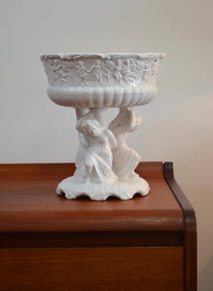 Neoclassical White Glazed Ceramic Fruit Compote, Portugal, 1970s