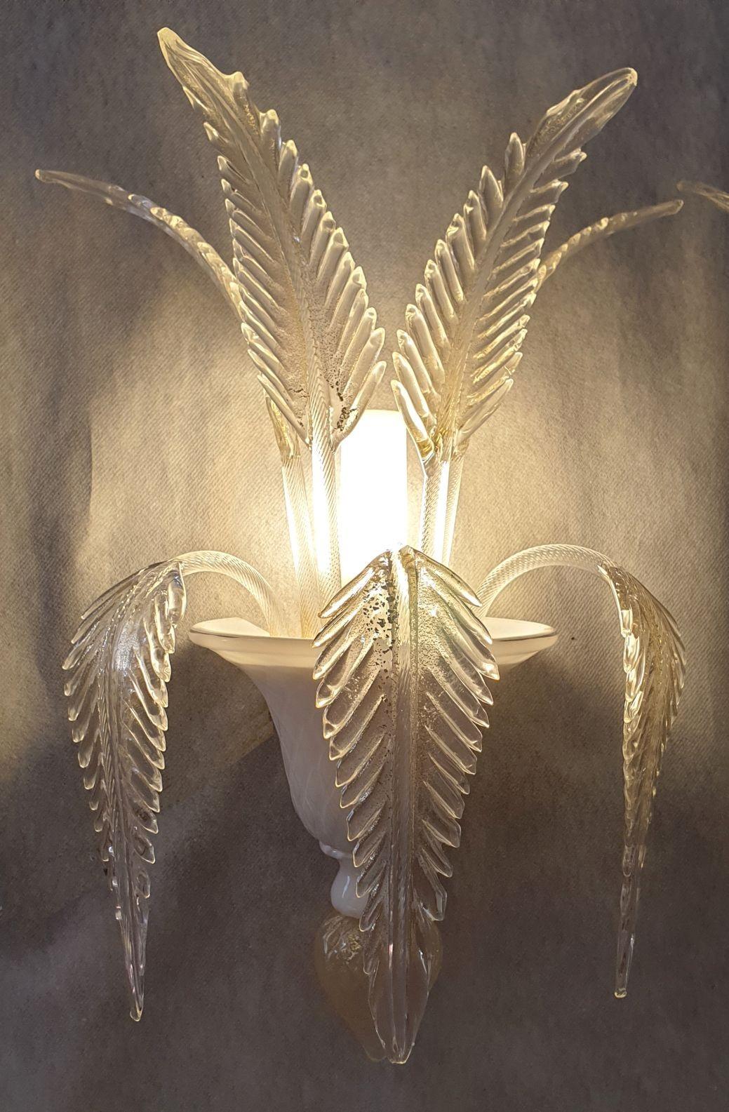 Late 20th Century White-gold Murano glass sconces - a pair For Sale