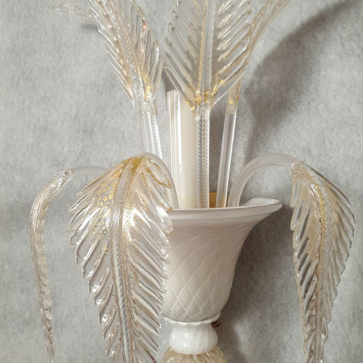 Gold Plate White-gold Murano glass sconces - a pair For Sale