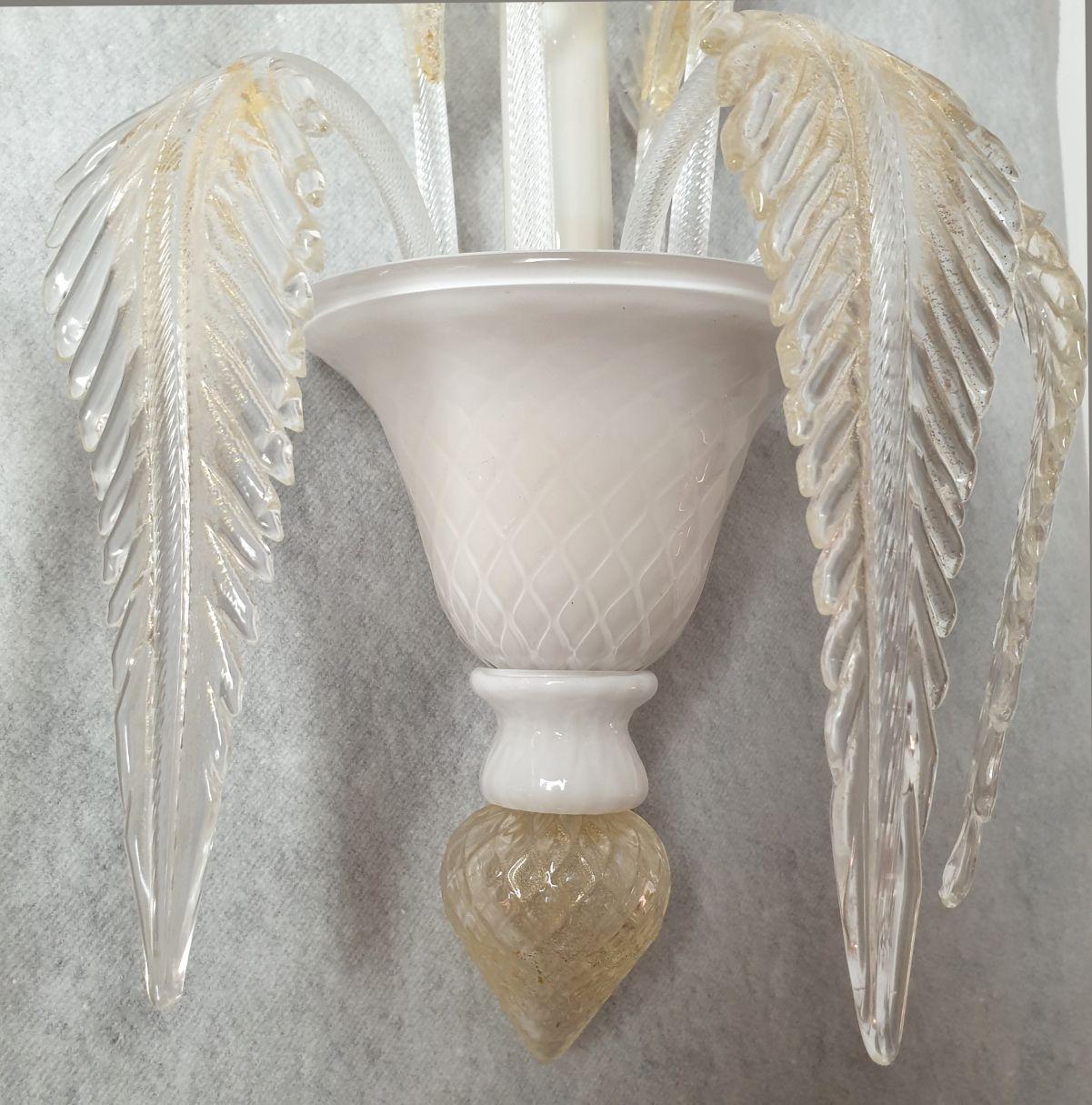White-gold Murano glass sconces - a pair For Sale 1