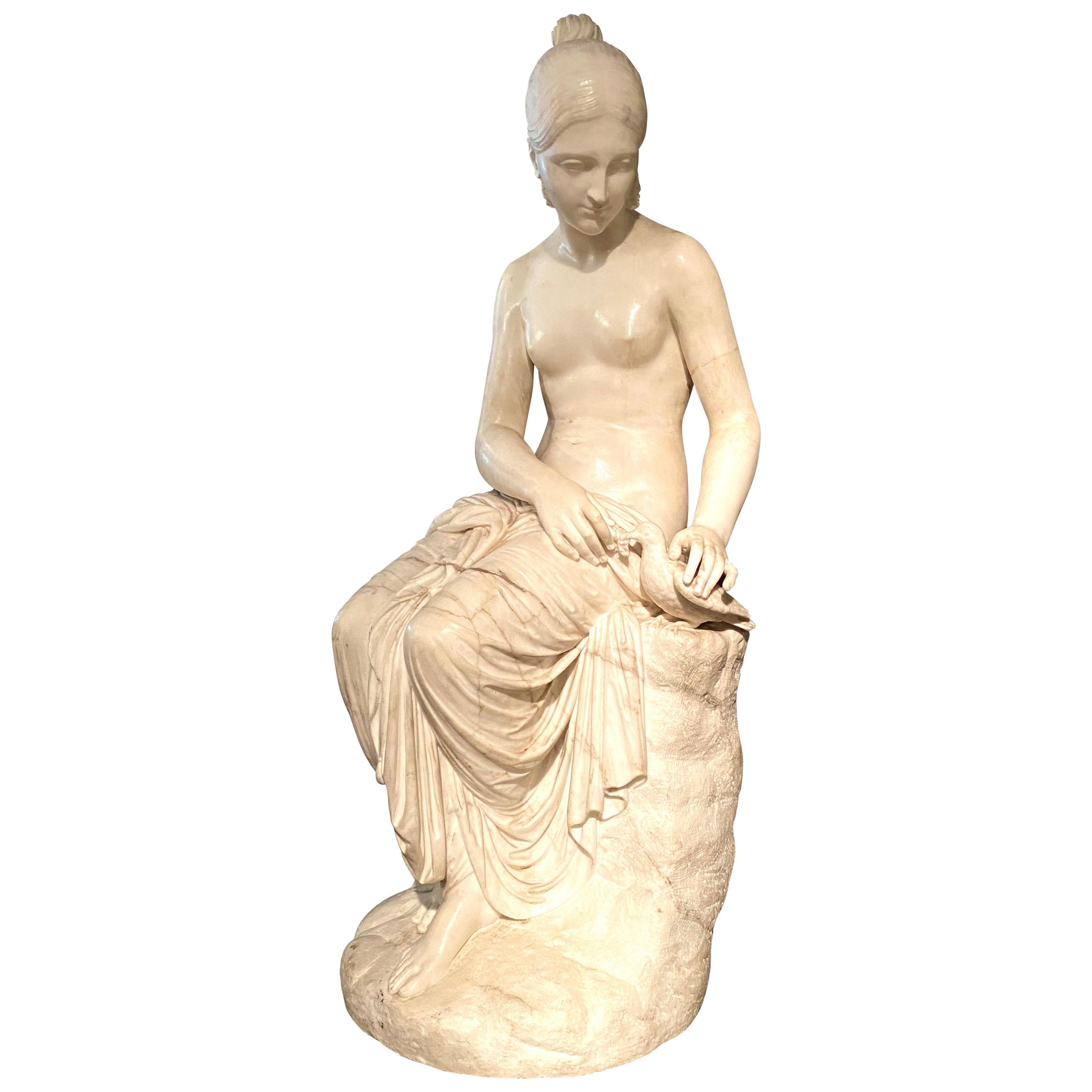Neoclassical White Marble Sculpture of Seated Nymph, 19th Century