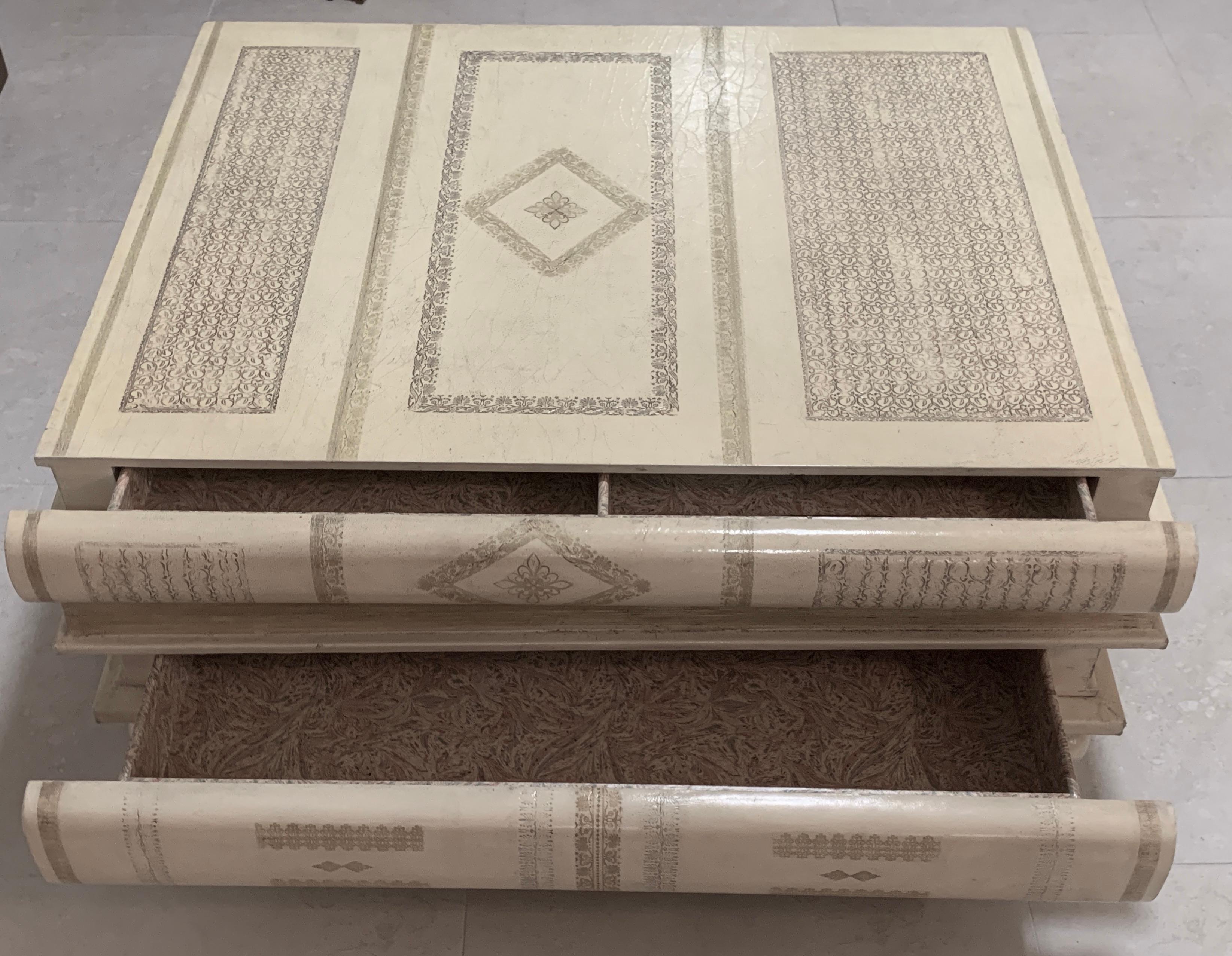 20th Century Neoclassical White-Parchment Leather Book Coffee Table by Maitland-Smith For Sale