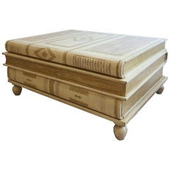 Neoclassical White-Parchment Leather Book Coffee Table by Maitland-Smith