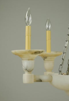 Neoclassical White Veined Alabaster 5 Arm Chandelier