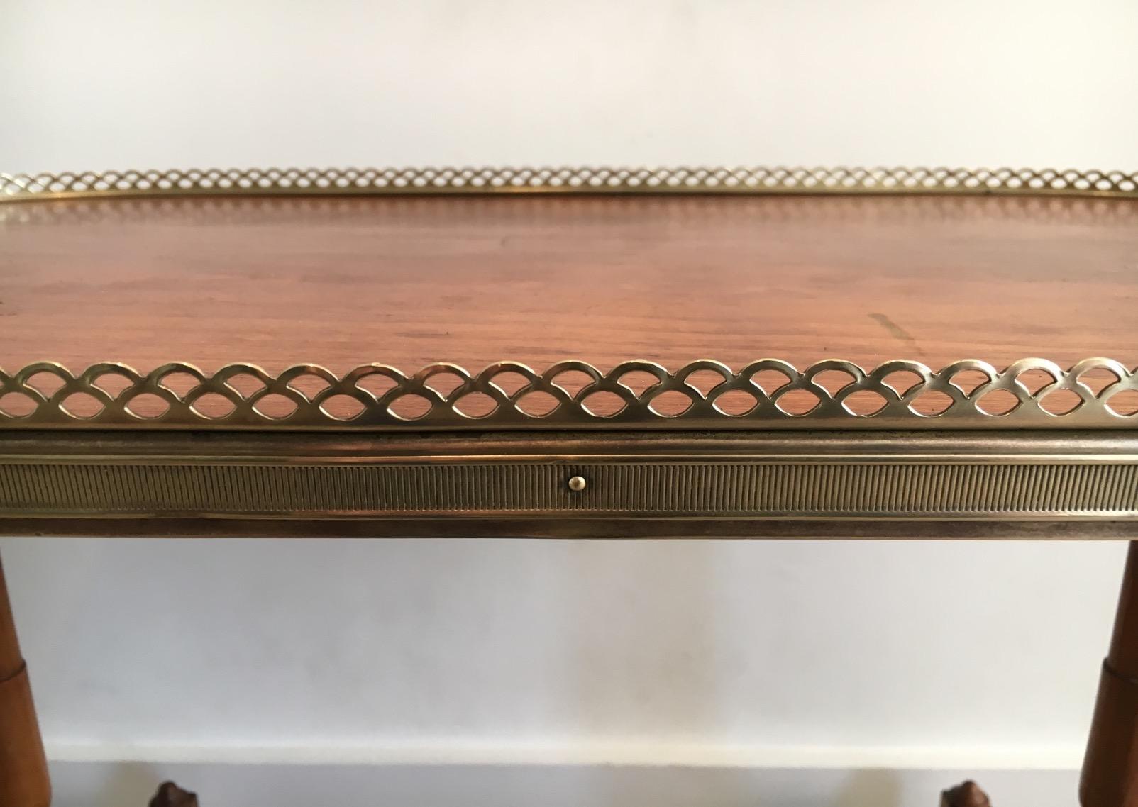 Mid-20th Century Neoclassical Wood and Brass Oval Coffee Table, circa 1940