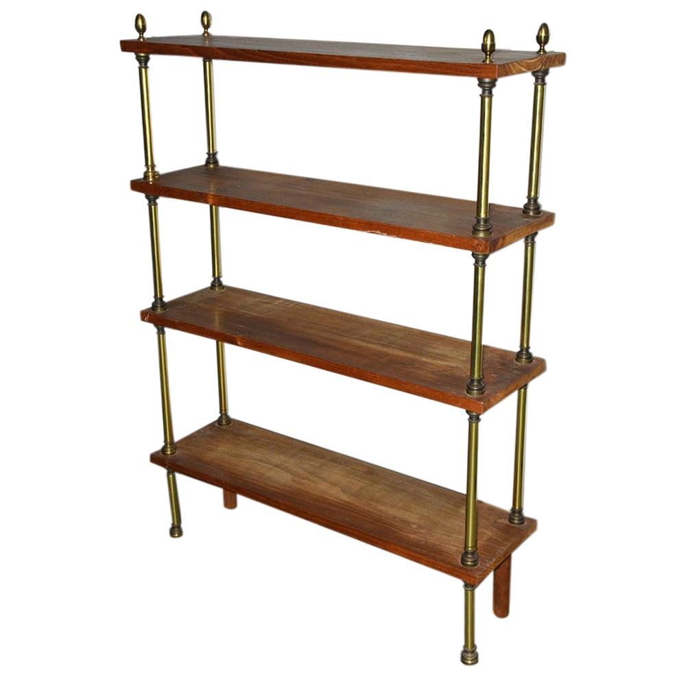 Neoclassical Wood and Brass Shelving Unit