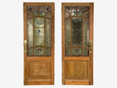 Neoclassical, Wood, Art Glass, Large Stained Glass Doors, Italy, 1930s