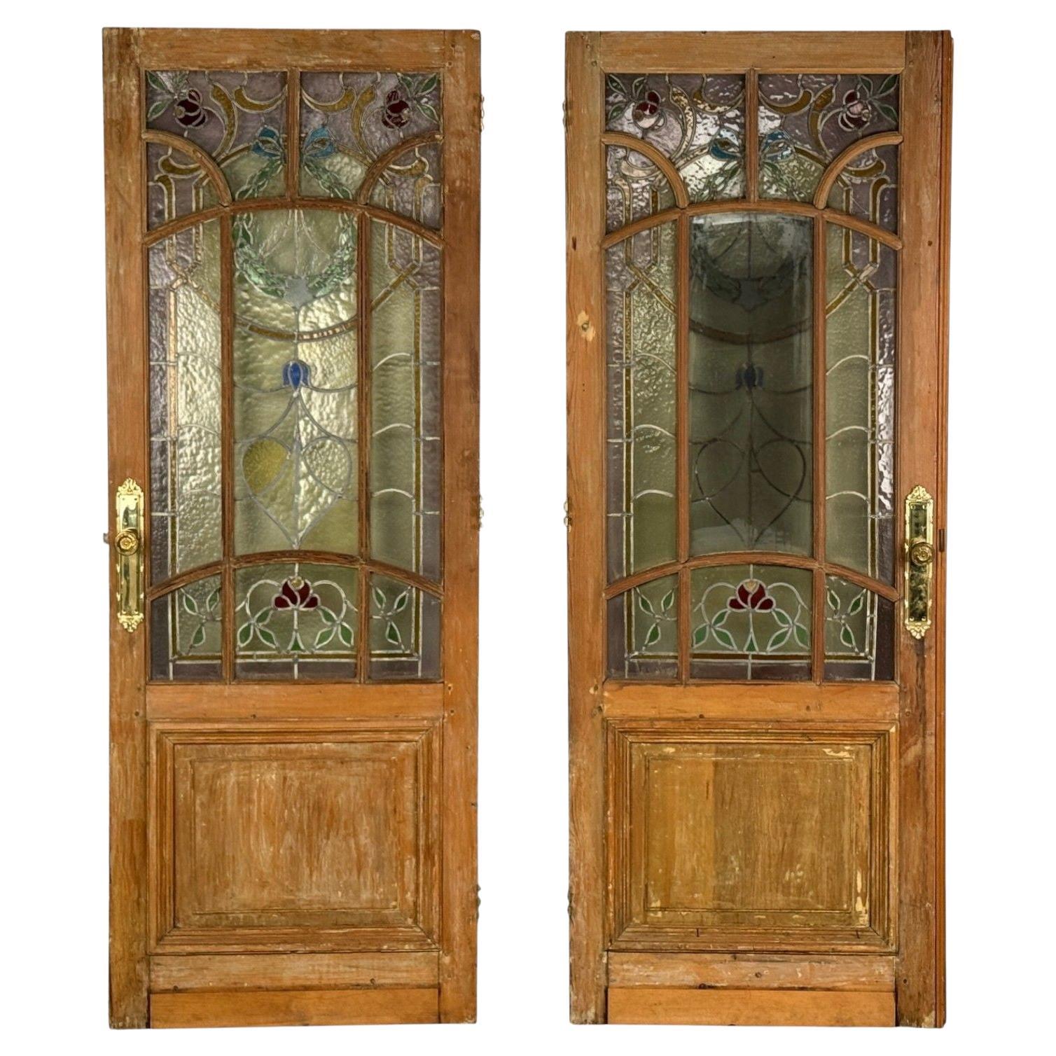 Neoclassico, Wood, Vetro artistico, Grandi porte in vetro colorato, Italia, anni '30