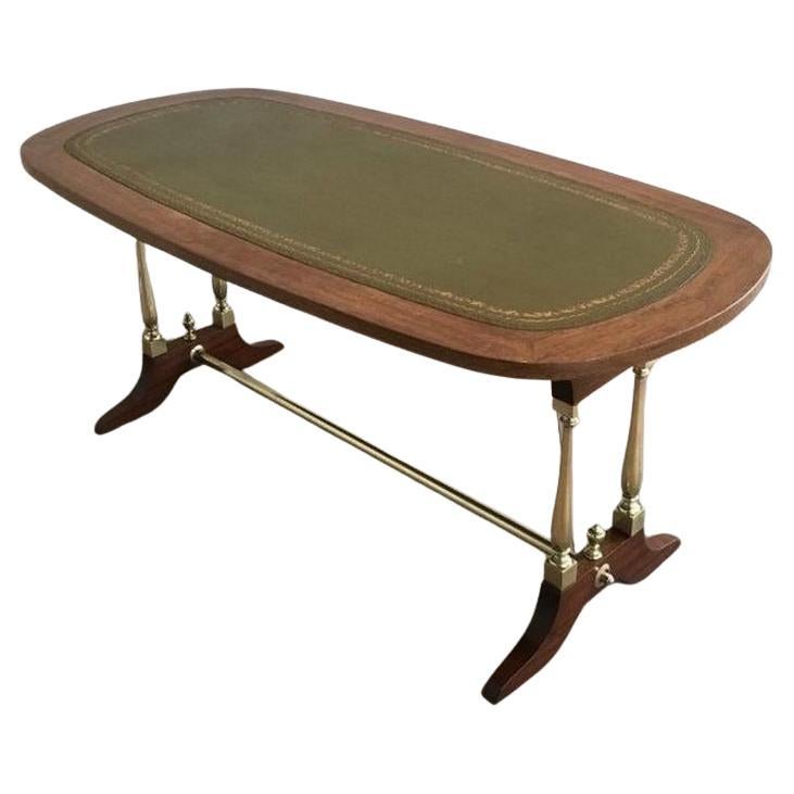 Neoclassical wood, brass and leather coffee tables For Sale