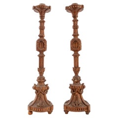 Antique Neoclassical Wooden Pricket Sticks, Pair