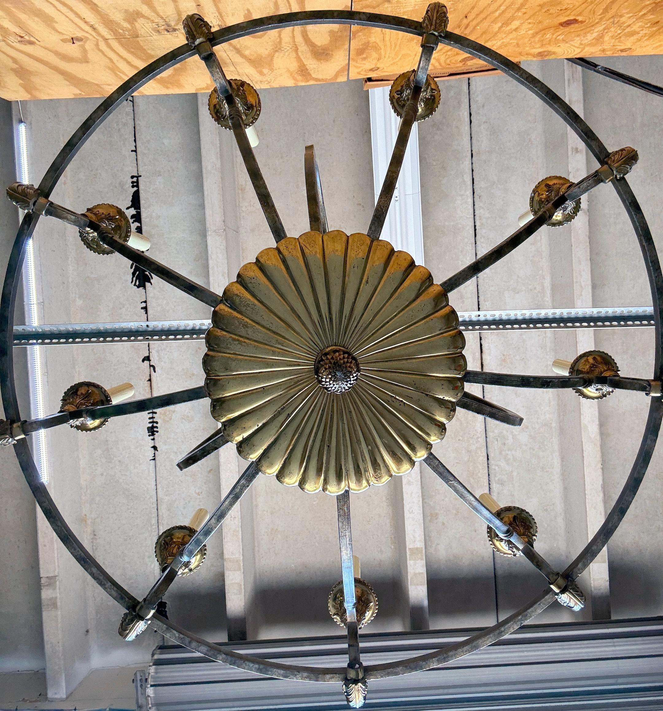 20th Century Neoclassical Wrought Iron & Brass 8-Light Chandelier, by Maitland Smith For Sale
