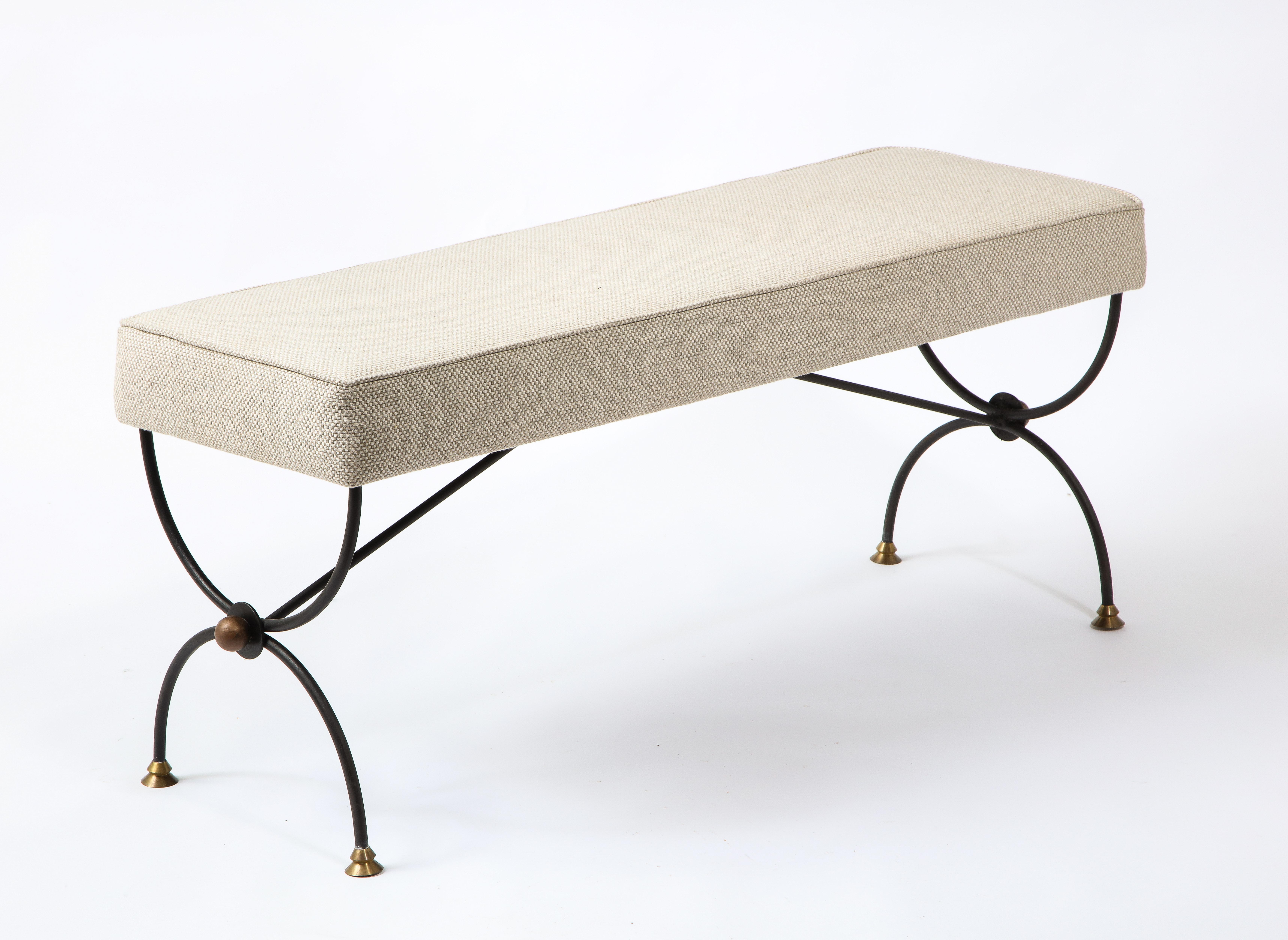 Neoclassical Wrought Iron & Bronze Bench, France 1950's 4