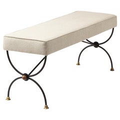Retro Neoclassical Wrought Iron & Bronze Bench, France, 1950's