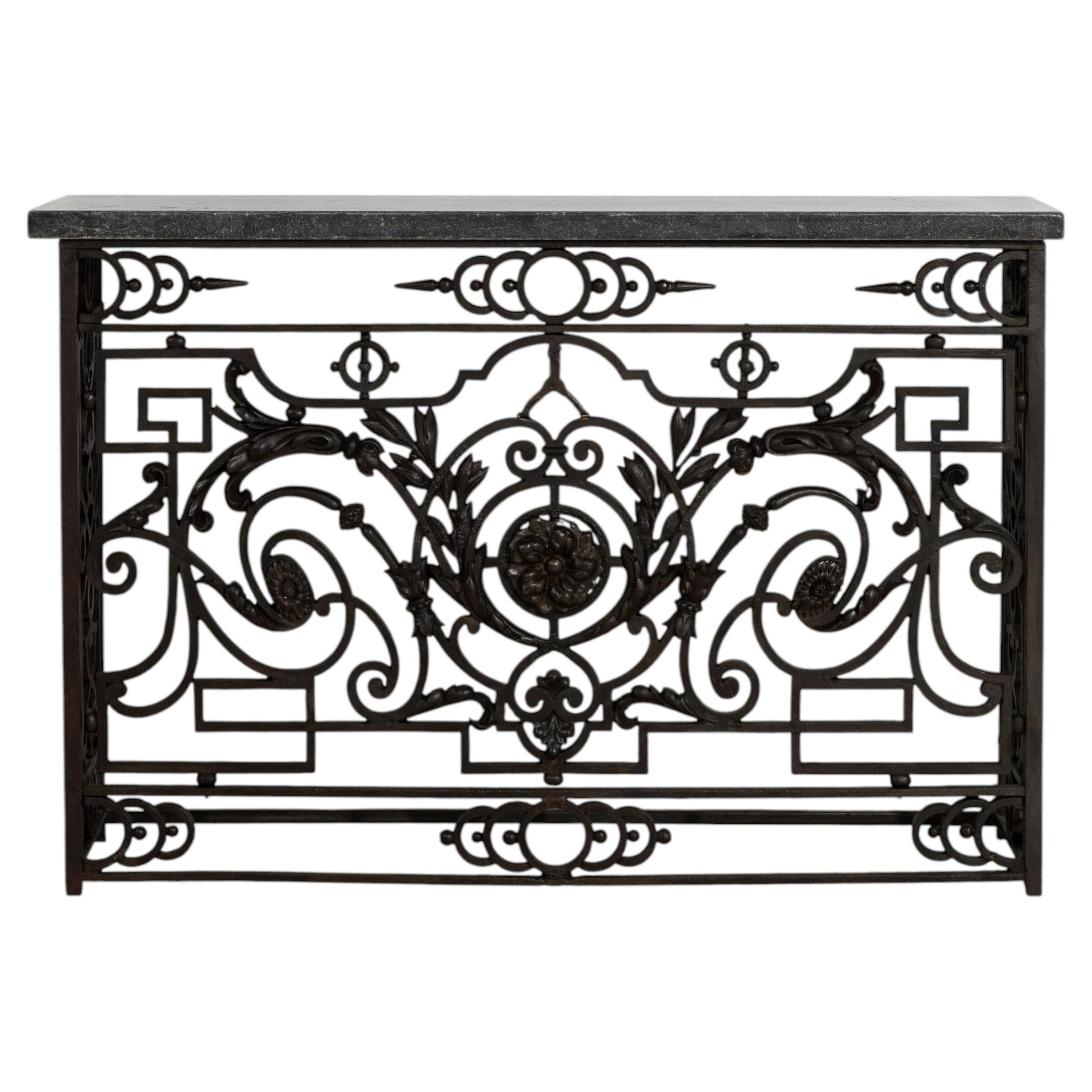 Neoclassical Wrought Iron Console With Belgian Bluestone