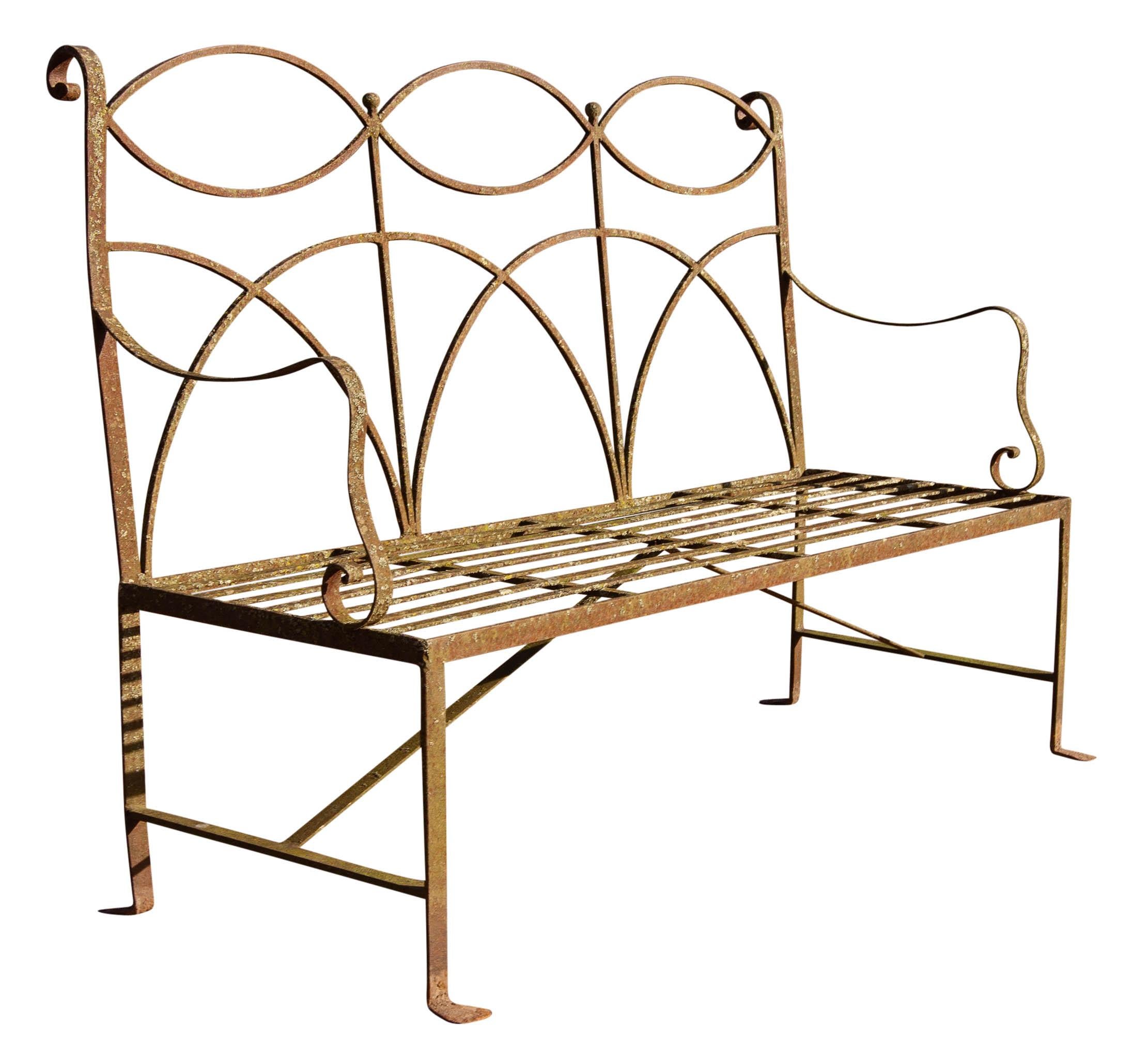 Neoclassical Wrought Iron Garden Bench Four-Seat In Good Condition In Rochester, NY