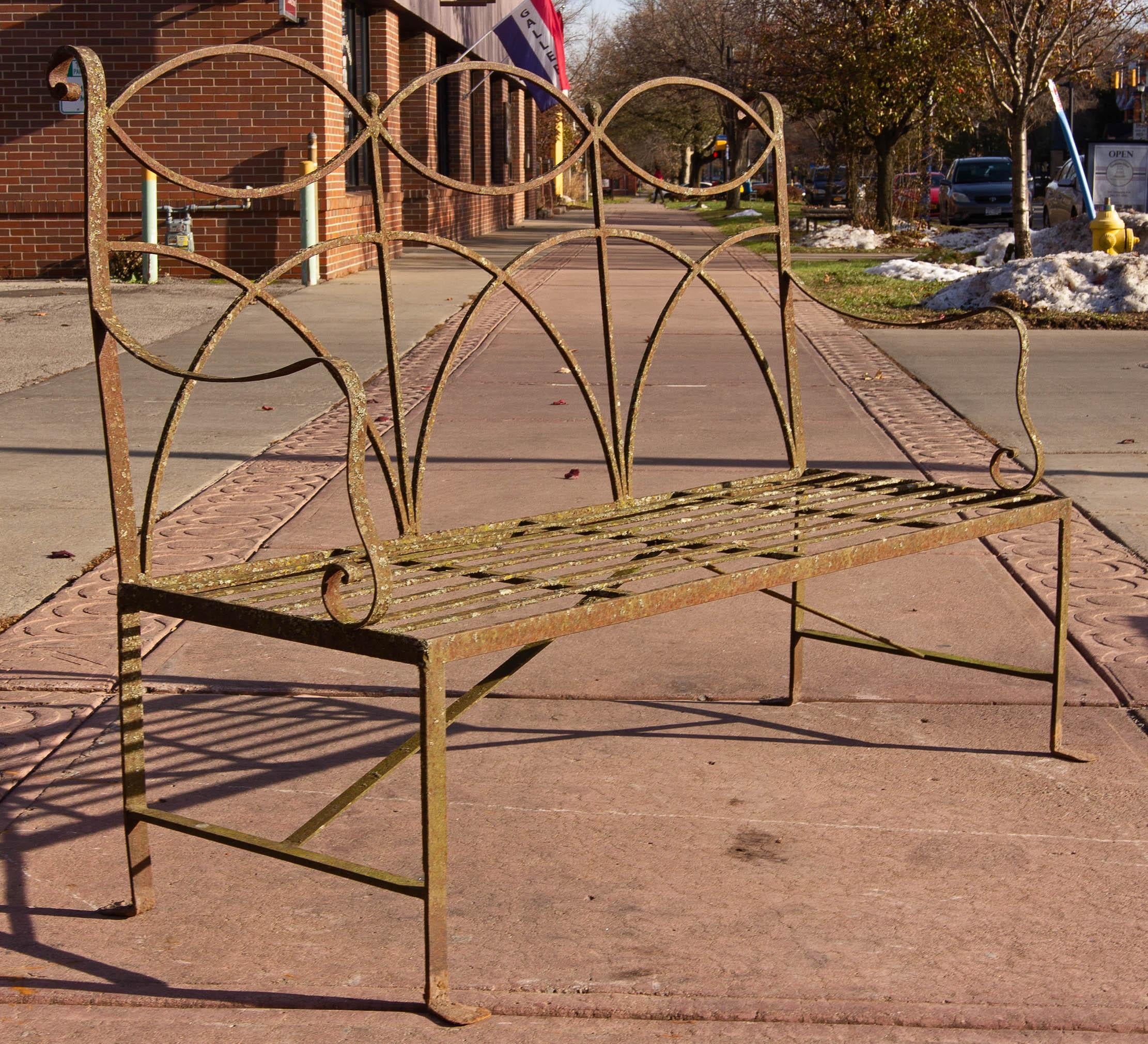 Neoclassical Wrought Iron Garden Bench Four-Seat 1