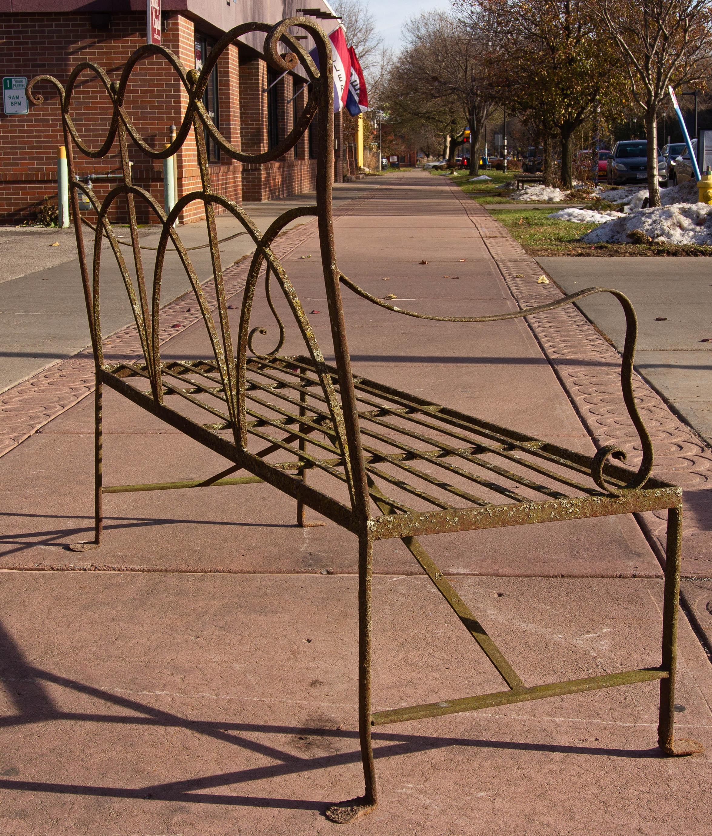 Neoclassical Wrought Iron Garden Bench Four-Seat 2