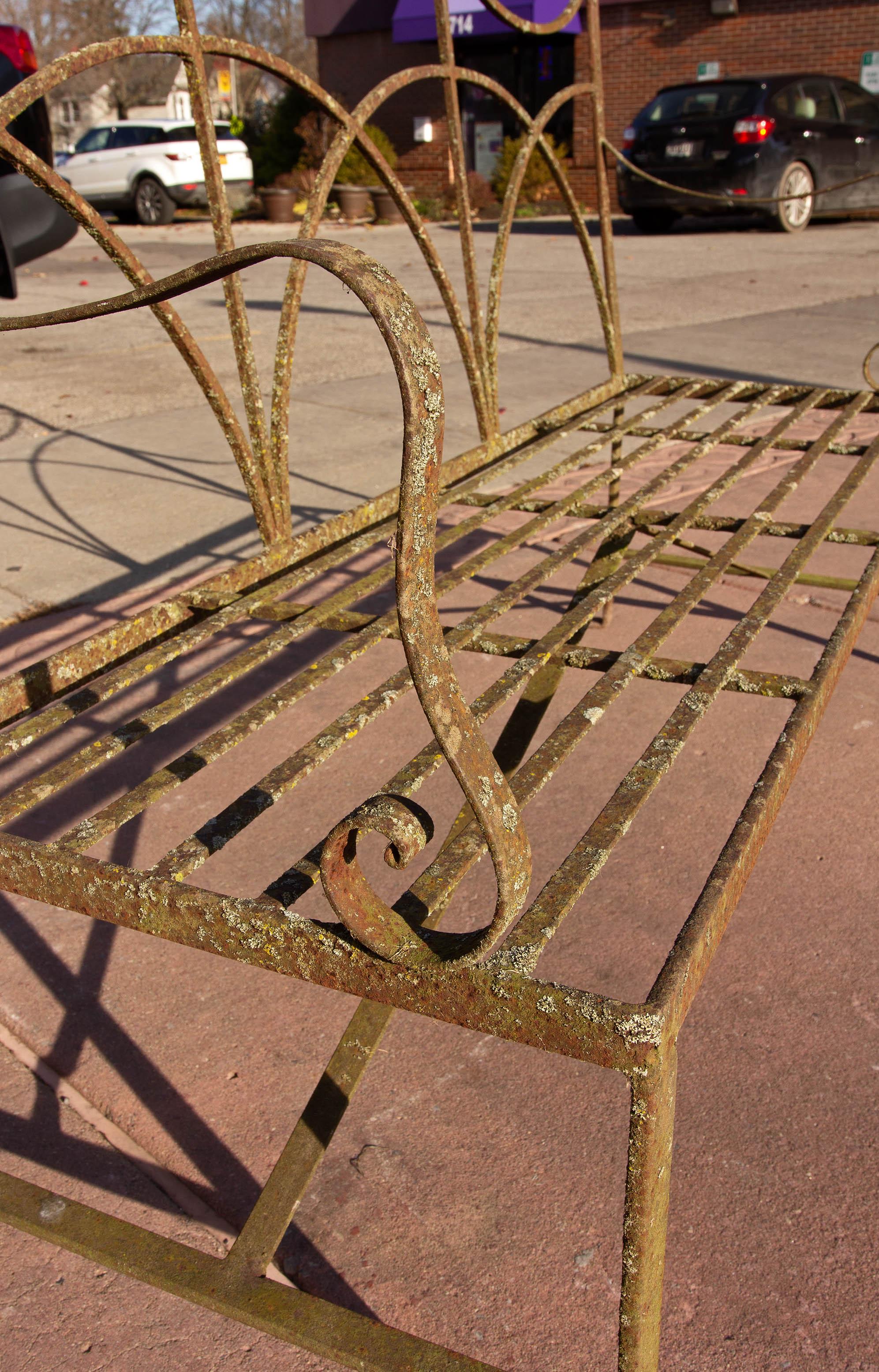 Neoclassical Wrought Iron Garden Bench Four-Seat 3