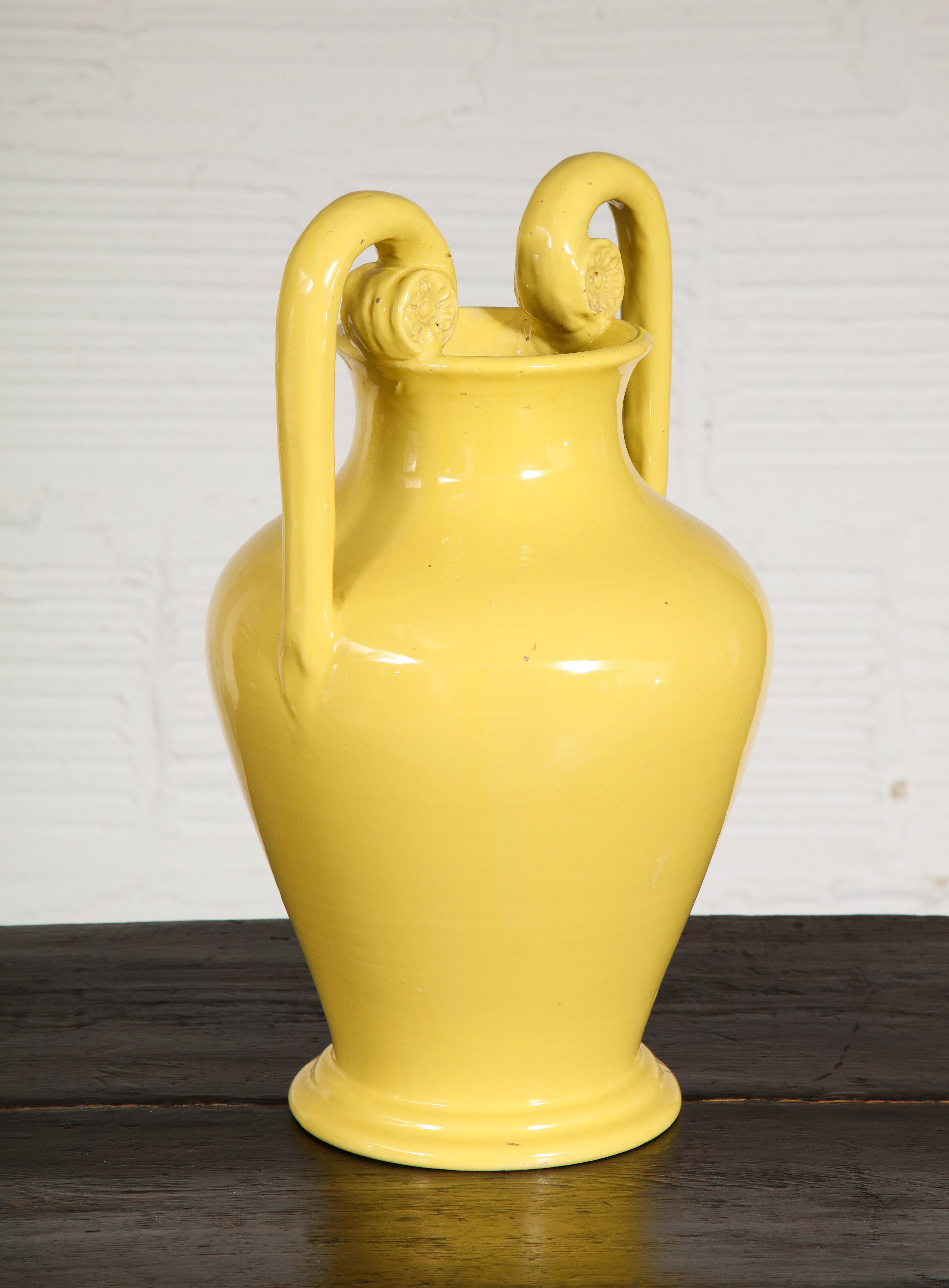 Pottery Neoclassical Yellow Ceramic Urn
