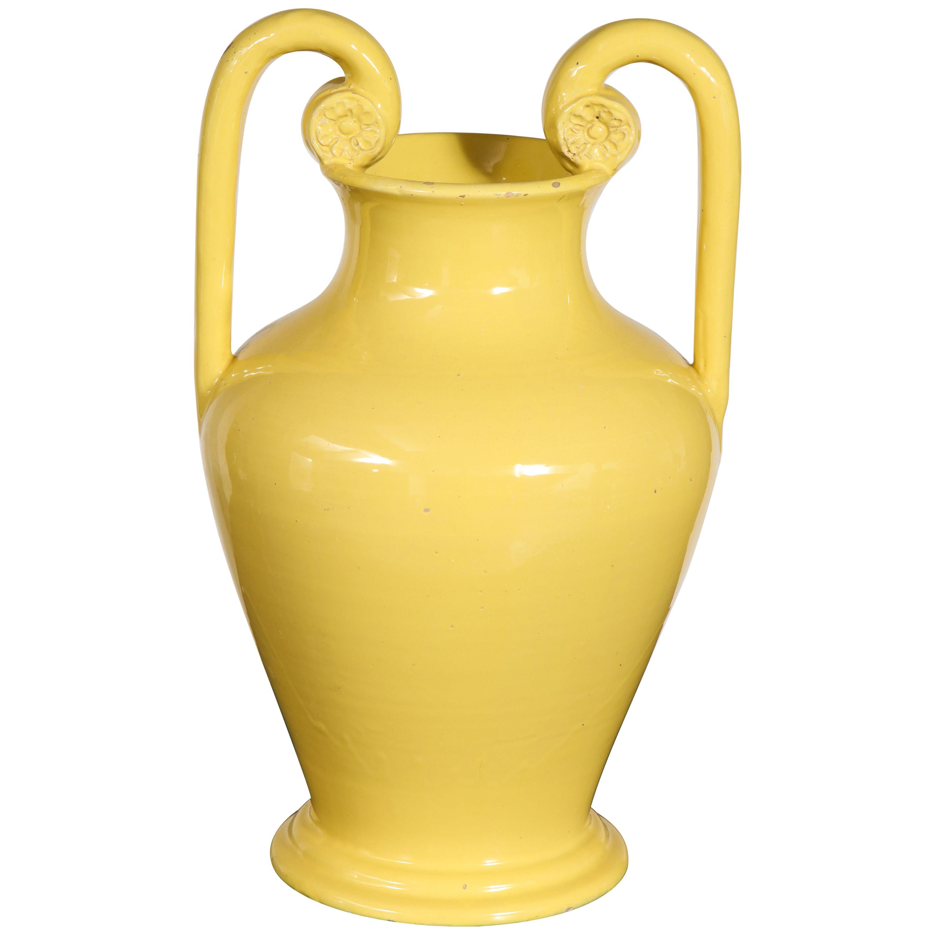 Neoclassical Yellow Ceramic Urn