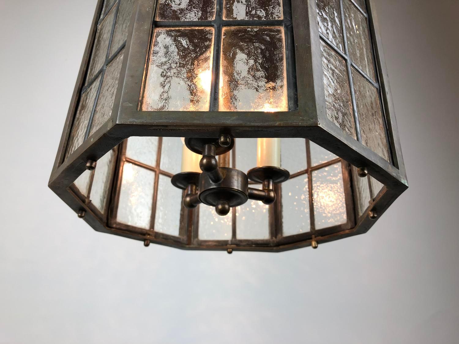 English Neogothic Brass Hall Lantern, Late 19th Century Gothic Style, with Lead Lattice