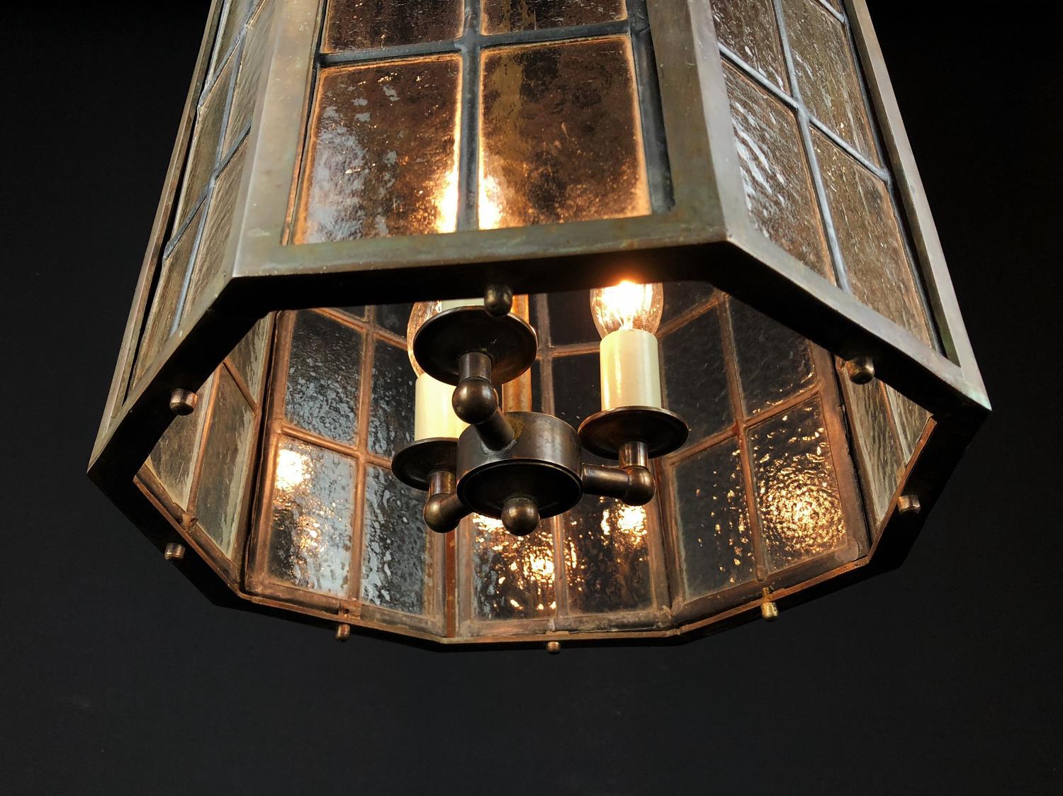 Neogothic Brass Hall Lantern, Late 19th Century Gothic Style, with Lead Lattice 3