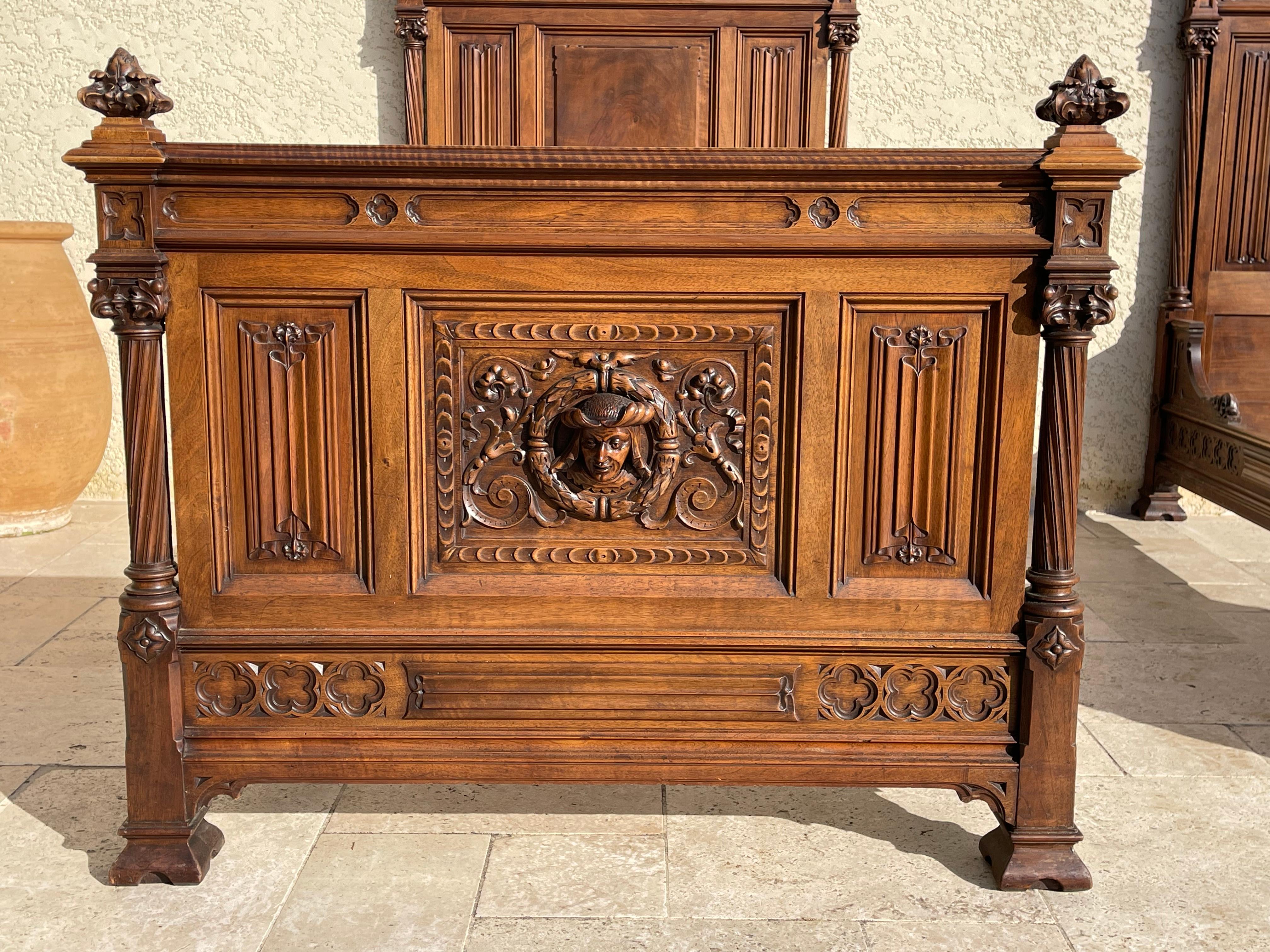 19th Century Neogothic Carved Bed