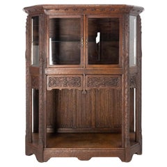 Antique Neogothic Vitrine Oak and Glass, French, circa 1920