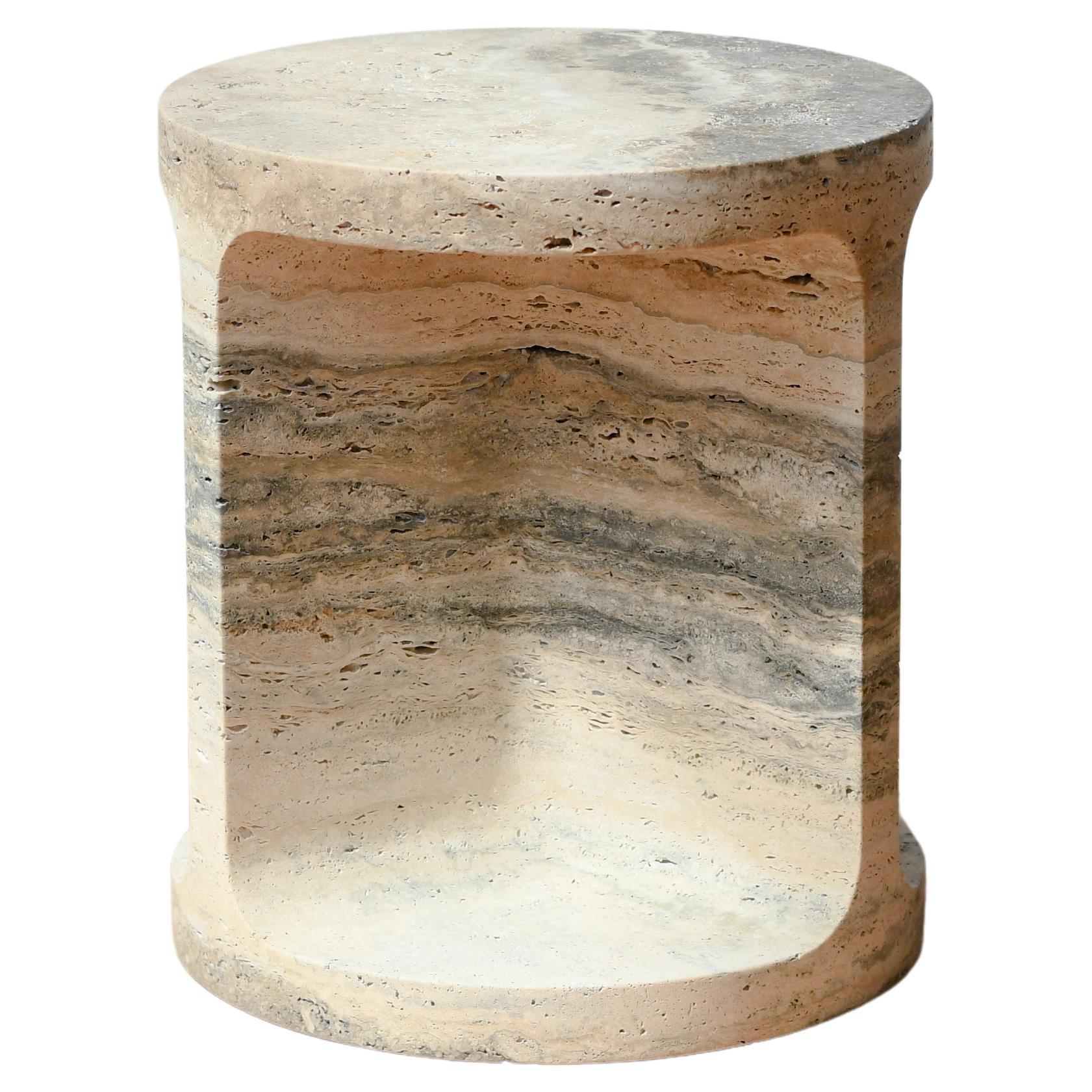 Neolith Stool and Side Table in Silver Travertine by Jeff Martin Joinery For Sale