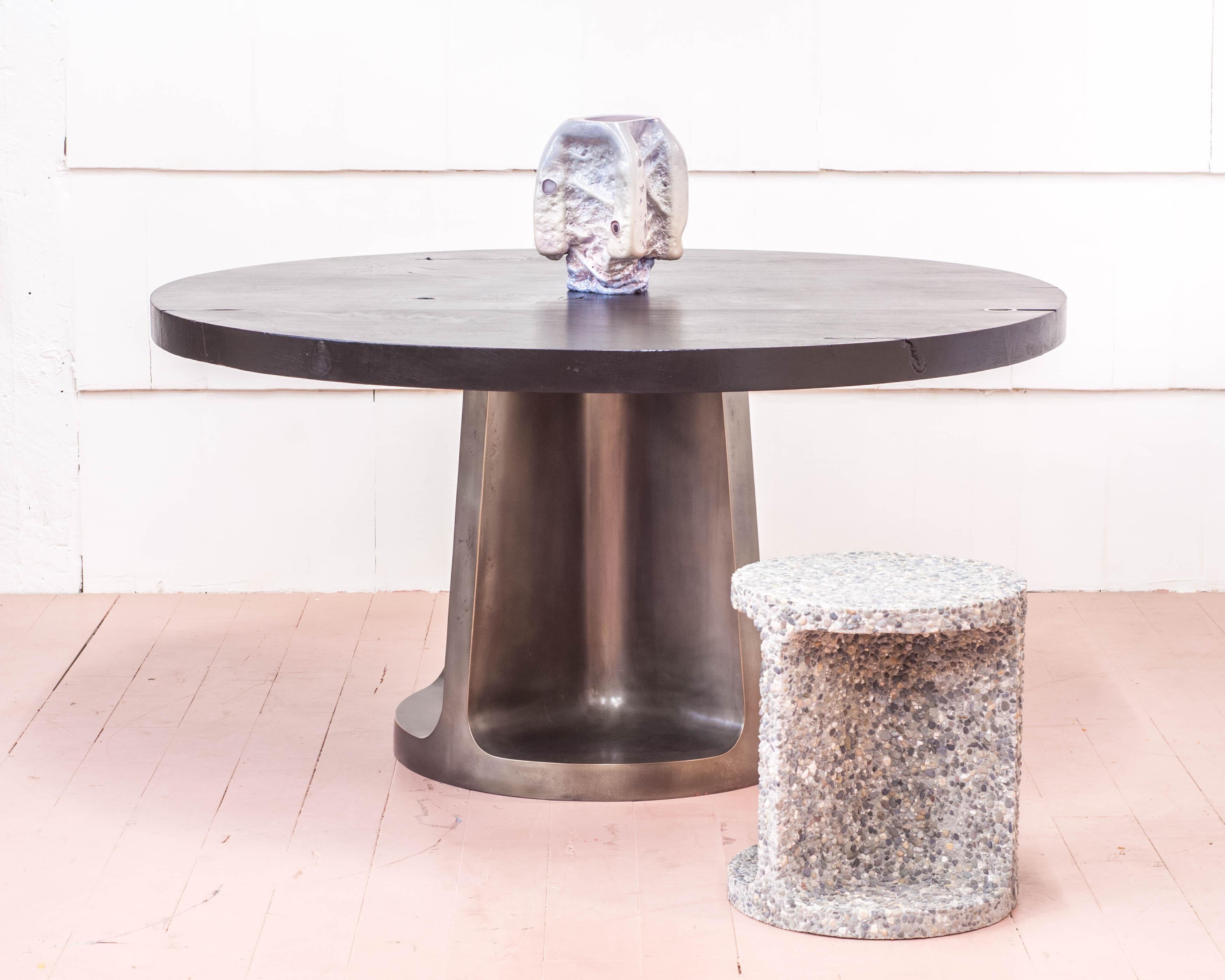 Canadian Neolith Table in Charred Maple and Silver Plated Bronze