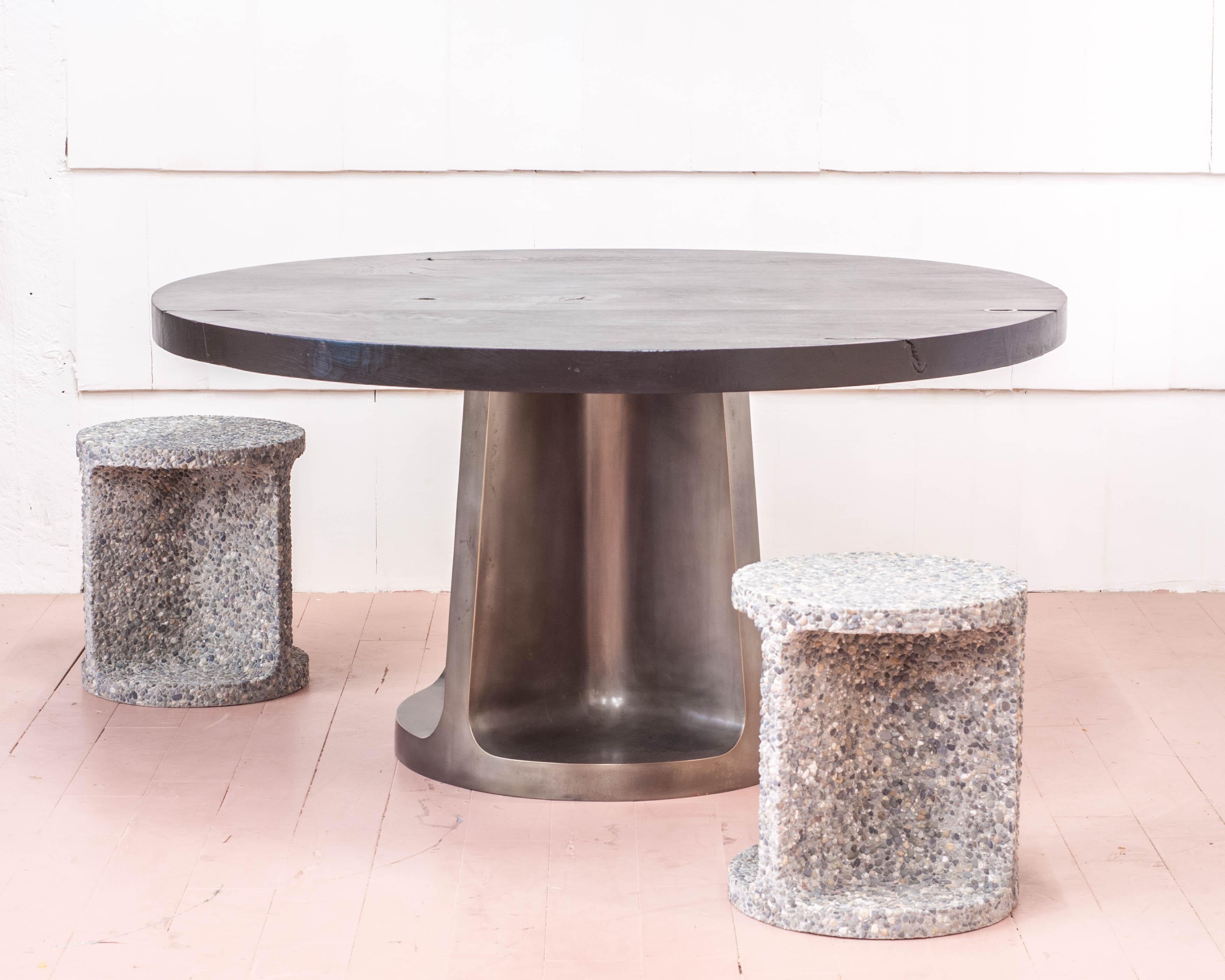 Blackened Neolith Table in Charred Maple and Silver Plated Bronze