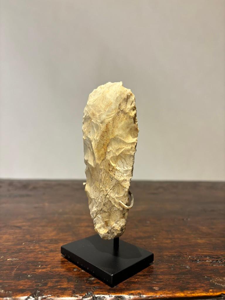 Hand-Carved Neolithic Flint Axe Head Mounted On A Steel Base, Great Britain 4400-2200 BC