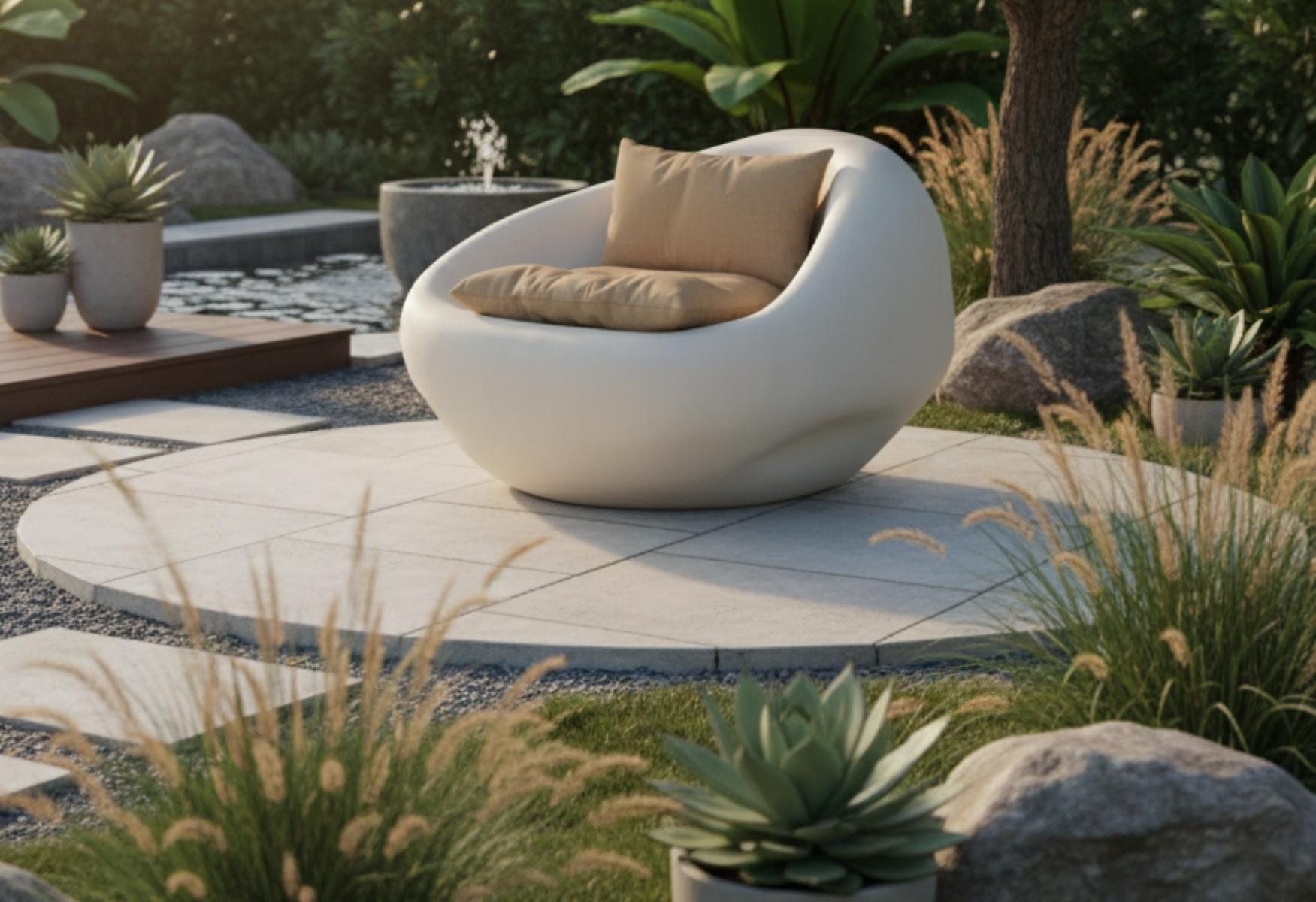 Fatto a mano Set di sedie da salotto a conchiglia per esterni in stile neolitico con finitura in gesso sabbioso in vendita