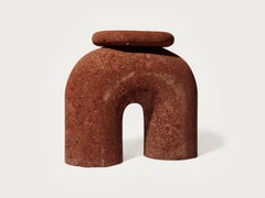 Neolithic Thinker Sculptural Stool Tezontle Volcanic Stone, Red