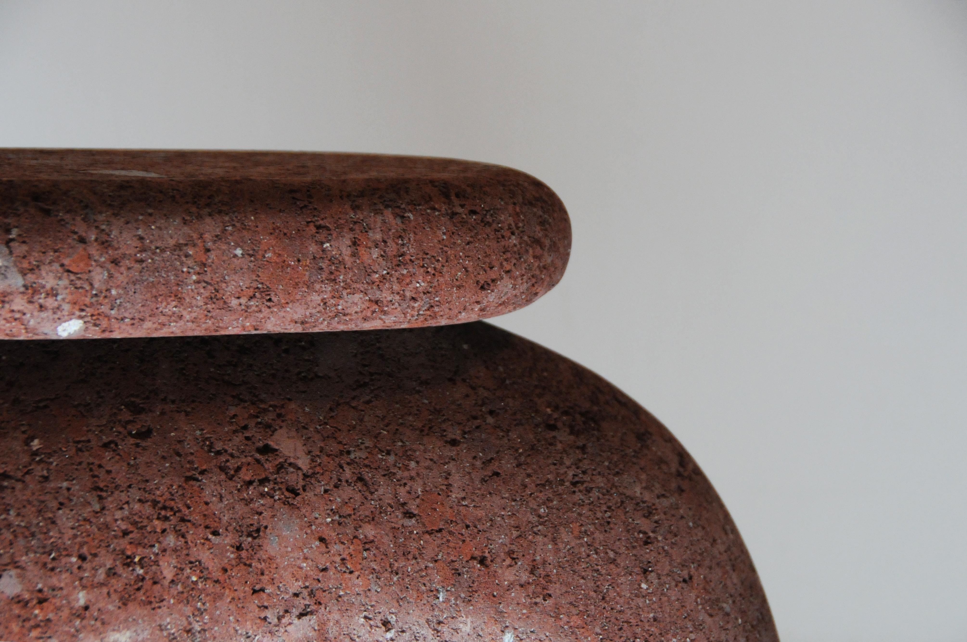 Carved Neolithic Thinker Sculptural Stool Tezontle Volcanic Stone, Red For Sale