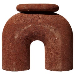 Neolithic Thinker Sculptural Stool Tezontle Volcanic Stone, Red