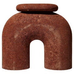 Neolithic Thinker Sculptural Stool Tezontle Volcanic Stone, Red