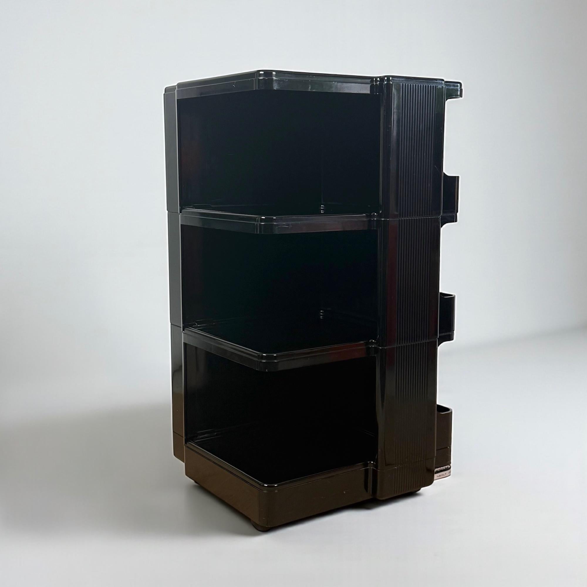 Late 20th Century Neolt Superstile Organiser Trolley Tall Glossy Black ABS Italy 1970s Design Icon For Sale